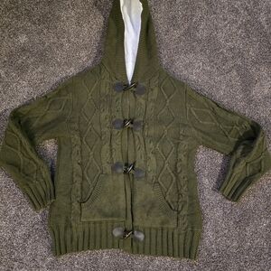 Olive Green Hooded Women's Sweater Toggle Closures